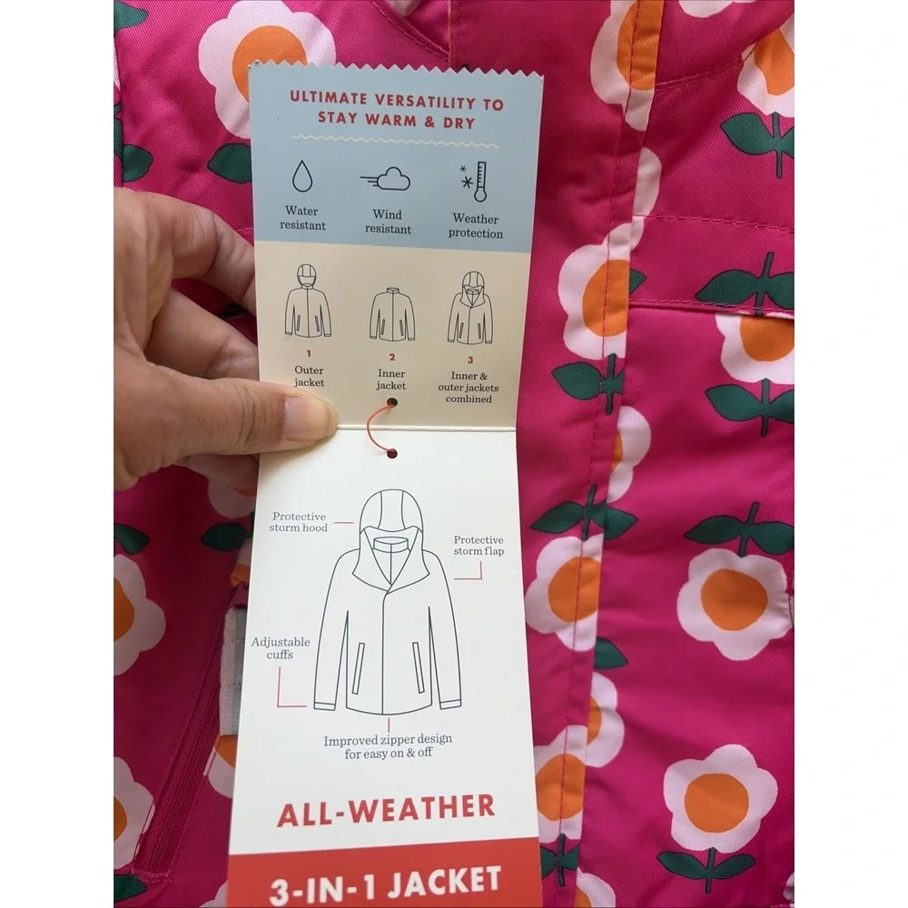 Cat & Jack Baby Girl 12 Months Snow Suit Pink 3-in-1 Jacket Snow winter Bib